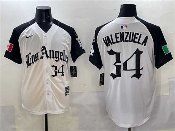 Men%27s Los Angeles Dodgers #34 Fernando Valenzuela White Black Mexico 2025 LA Gothic Style With Fernando Patch Vapor Premier Limited Stitched Jersey->los angeles dodgers->MLB Jersey